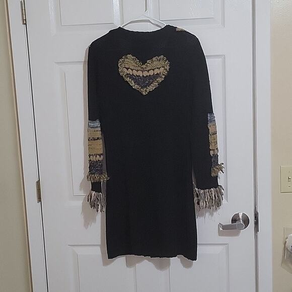 Mistror Image black button down fringe cardigan woman's size small - Picture 4 of 7